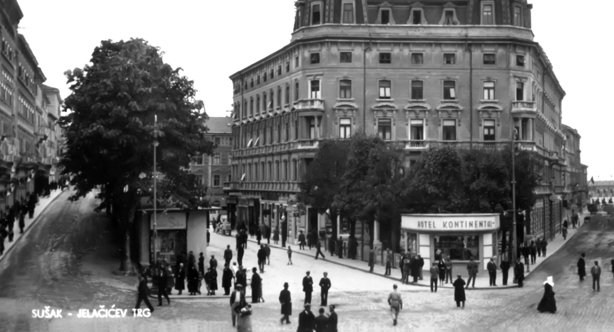 Blick auf Krizaniceva 5 Rijeka von Seite von Hotel Continental in 1930er Jahren
